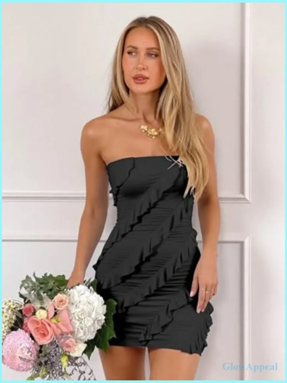 Sexy Strapless Tube Top Bodycon Sleeveless Ruffle Mini Party Dress